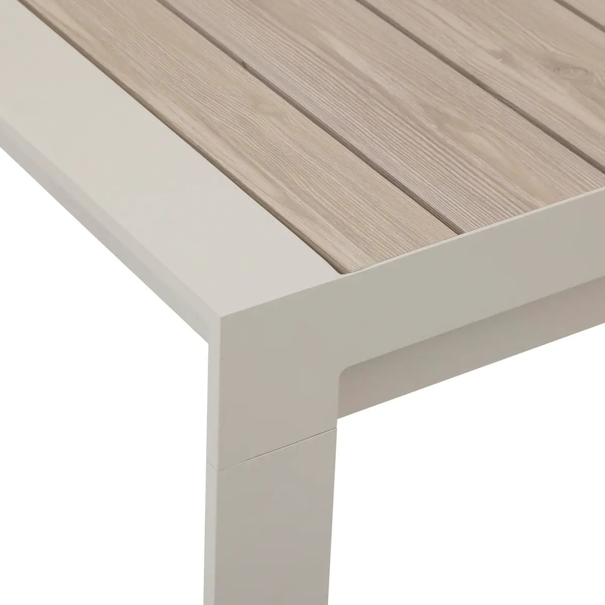 Table de jardin extensible "Évasion" effet bois lin & argile 8 places lates en aluminium
