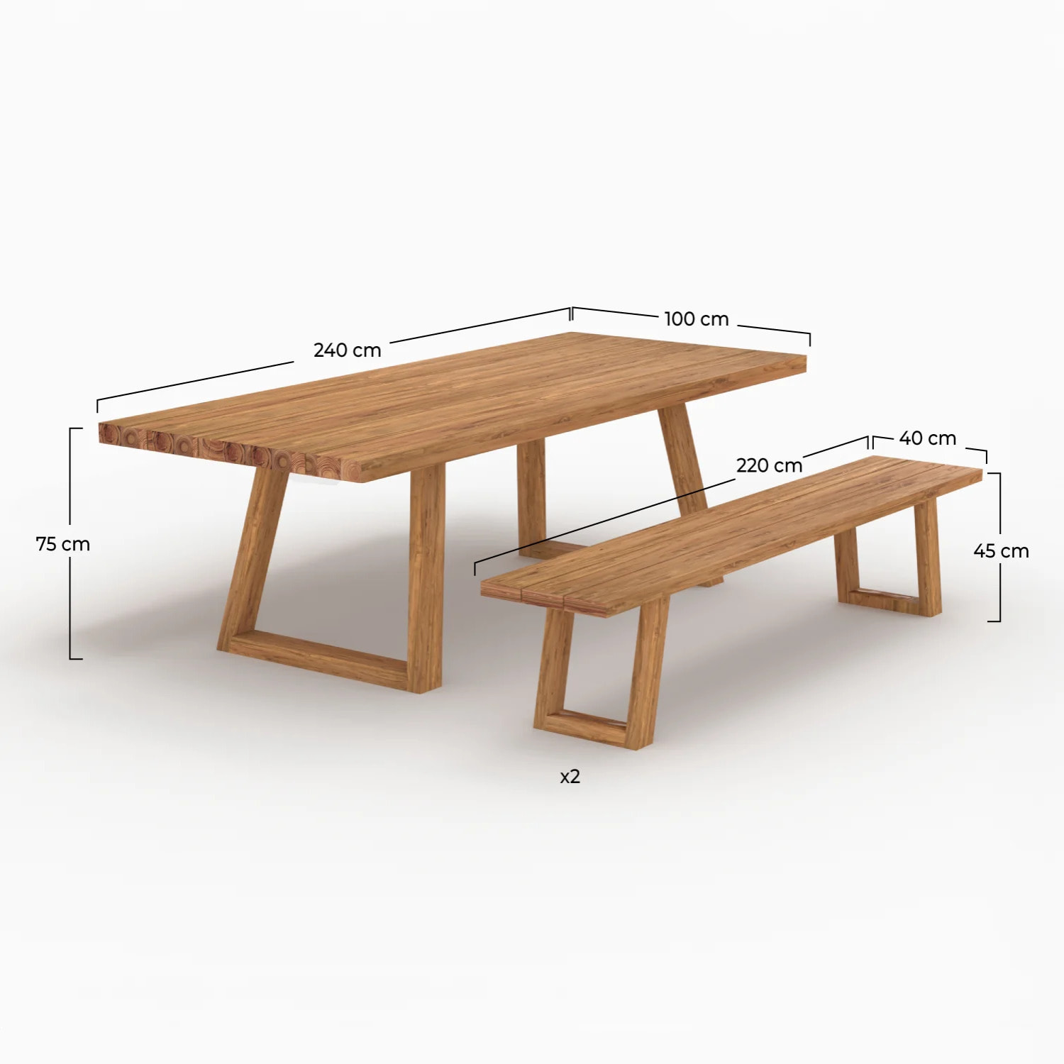 Table et bancs de jardin 10 personnes en bois - Luma