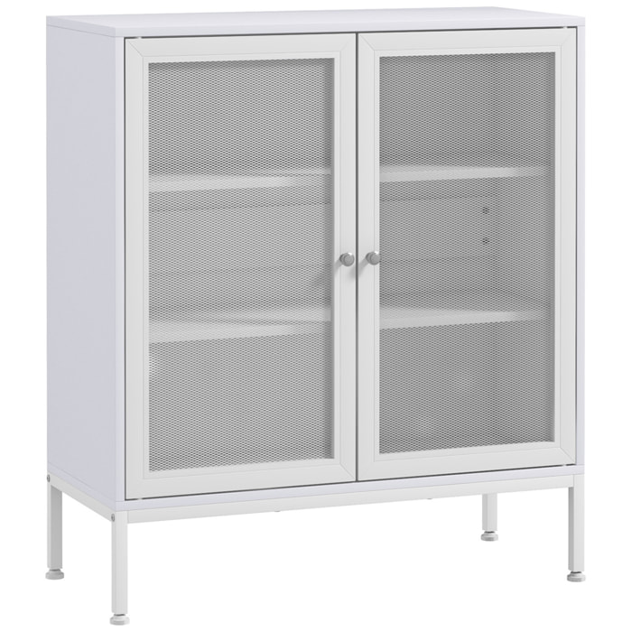 Buffet 2 portes grillagées 2 étagères dim. 80L x 37l x 92H cm acier panneaux blanc