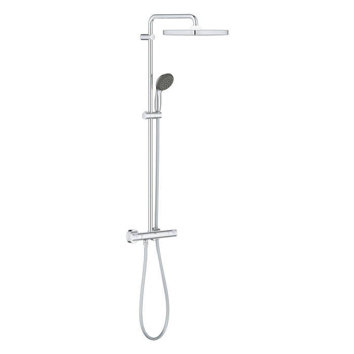 Pack douche complet : Porte coulissante 120cm + Paroi latérale 80cm + Colonne de douche avec mitigeur Grohe + Receveur 120x80cm