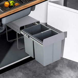 Contenedor de reciclaje para mueble de cocina, cubos de basura bajo fregadero, fijación inferior y extracción manual, cubos extraíbles, con tapa