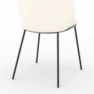 Lot de 2 chaises en tissu doux blanc, pieds métal noir - Bulle