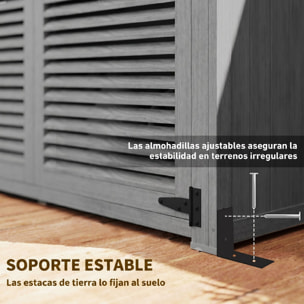 Caseta de Jardín de Madera, 127x65x168 cm, Cobertizo Jardín Exterior, Armario para Almacenaje Herramientas, con 2 Puertas de Persiana 2 Estantes Techo Impermeable para Patio Terraza, Gris