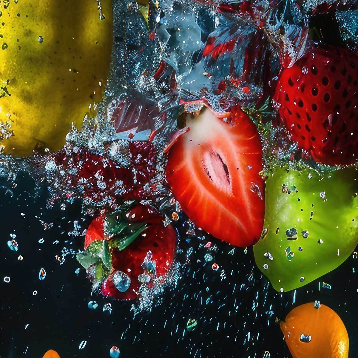Tableau fruits sous l’eau éclatants Toile imprimée