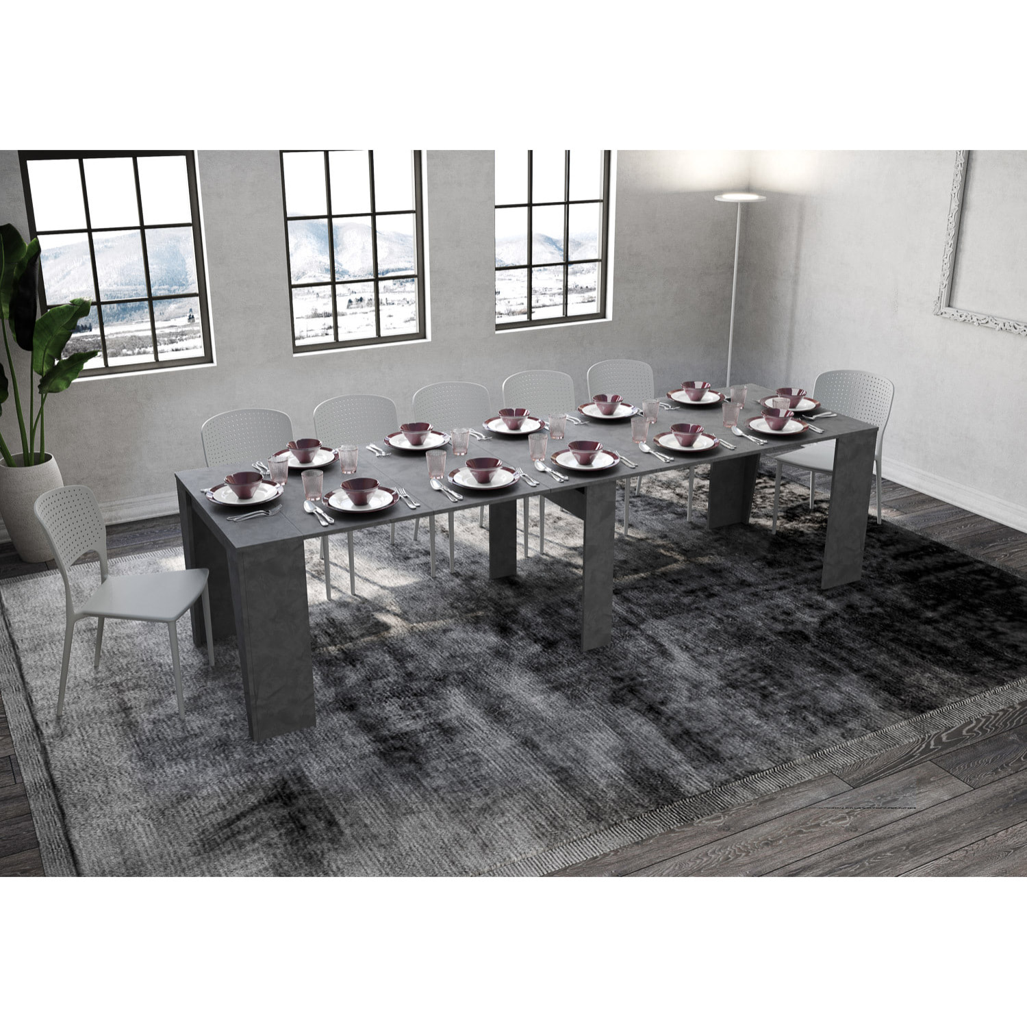 Consola extensible 90x48/308 cm Anvar Antracita Espatulado