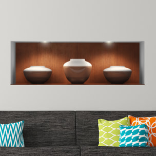 Stickers muraux 3D | Sticker Mural Autocollant effet 3D 3 vases modernes - Stickers adhésifs 3D Chambre Salon Trompe l'oeil