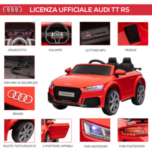 HOMCOM Macchina Elettrica per Bambini 3-5 Anni Licenza AUDI TT con Telecomando e Fari LED, 102x60x44 cm, Rosso