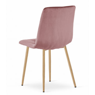Sedia Libra in velluto rosa con gambe effetto legno