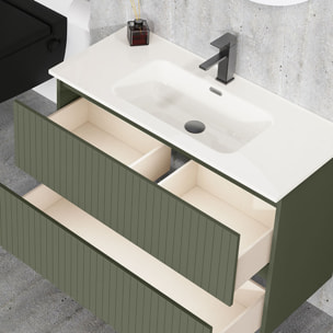 Ensemble de Salle de Bain Miya | 100 cm Vert Mousse | Deux Tiroirs | Lavabo Encastré | N'inclut pas le Miroir | Alday