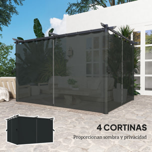 Pérgola con Techo Retráctil 4x3 m Pérgola de Aluminio con Paredes Laterales Cenador con Tela de Poliéster Anti-UV Resistente al Agua Pabellón para Jardín Patio Terraza Gris Oscuro