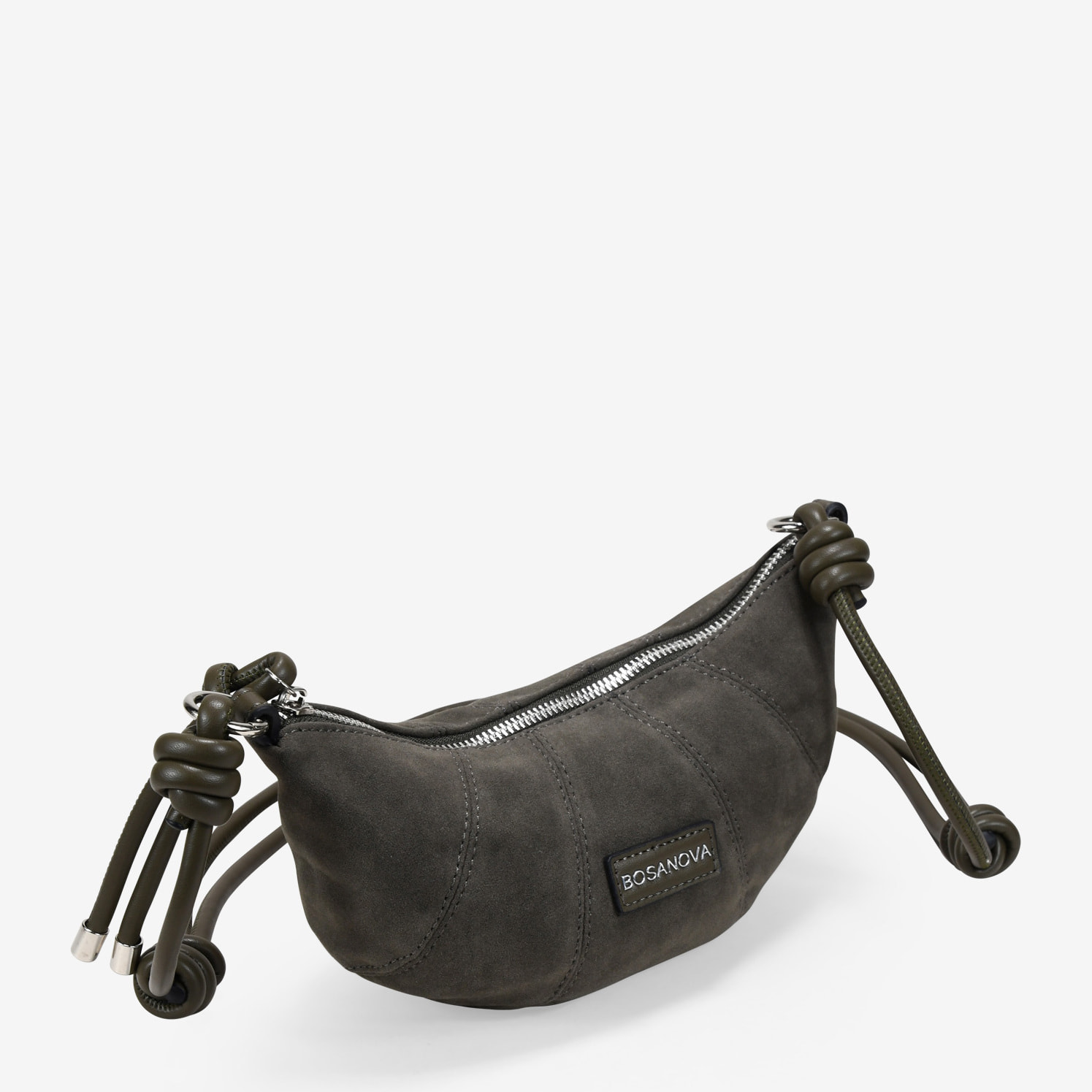 Bolso bandolera gris verdoso pequeño con cremallera