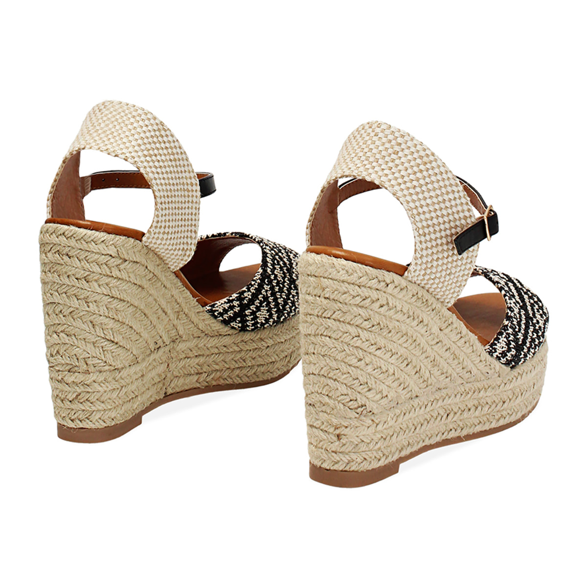 Zeppe donna nere panna in raffia