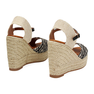 Zeppe donna nere panna in raffia