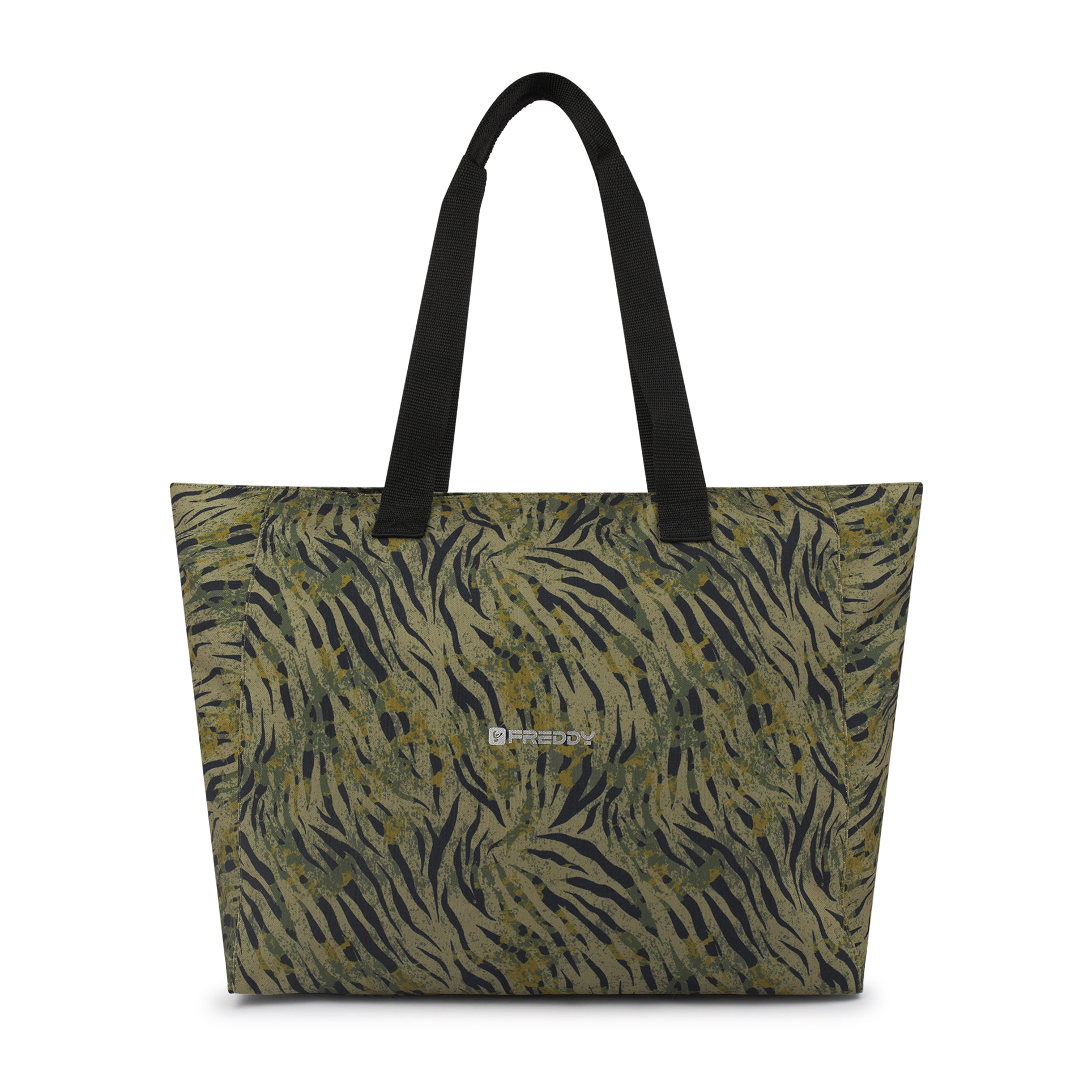 Borsa Shopper in canvas animalier con zip