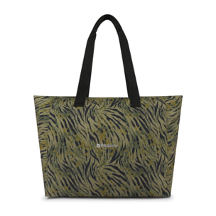 Borsa Shopper in canvas animalier con zip