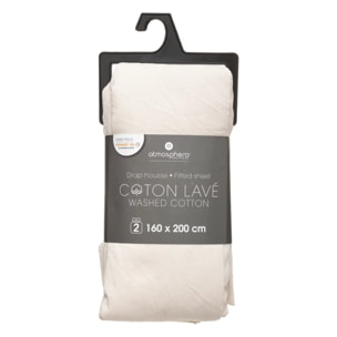 Drap-housse en coton lavé - ivoire 160x200 cm