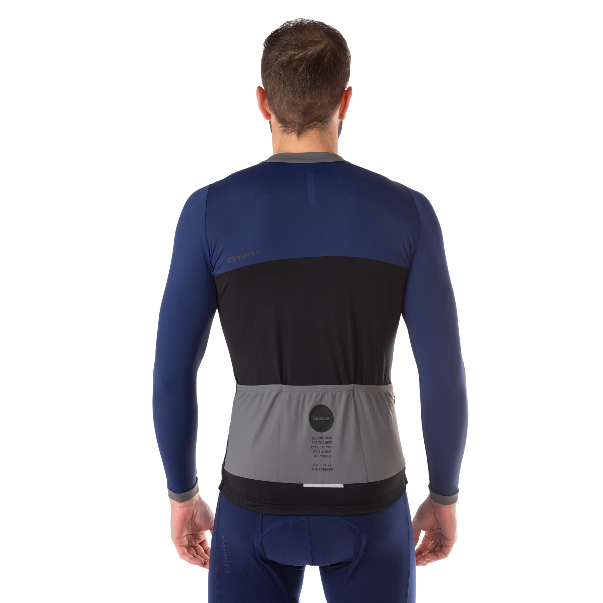 camiseta ciclismo hombre manga larga azul /negro