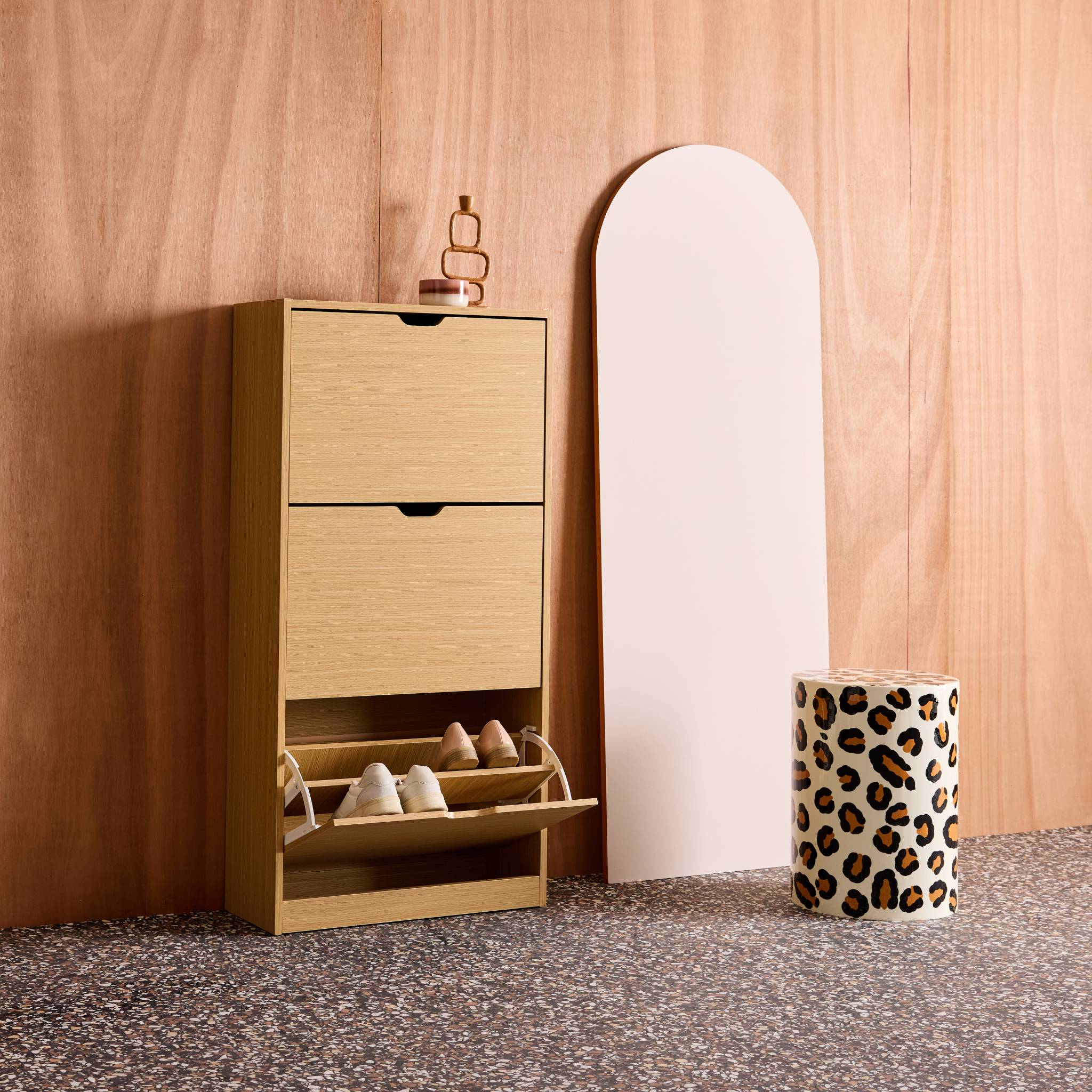 Meuble à chaussures décor bois 3 abattants SHOOZ