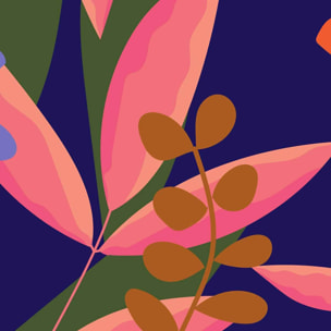 Tableau floral moderne fond bleu nuit Toile imprimée