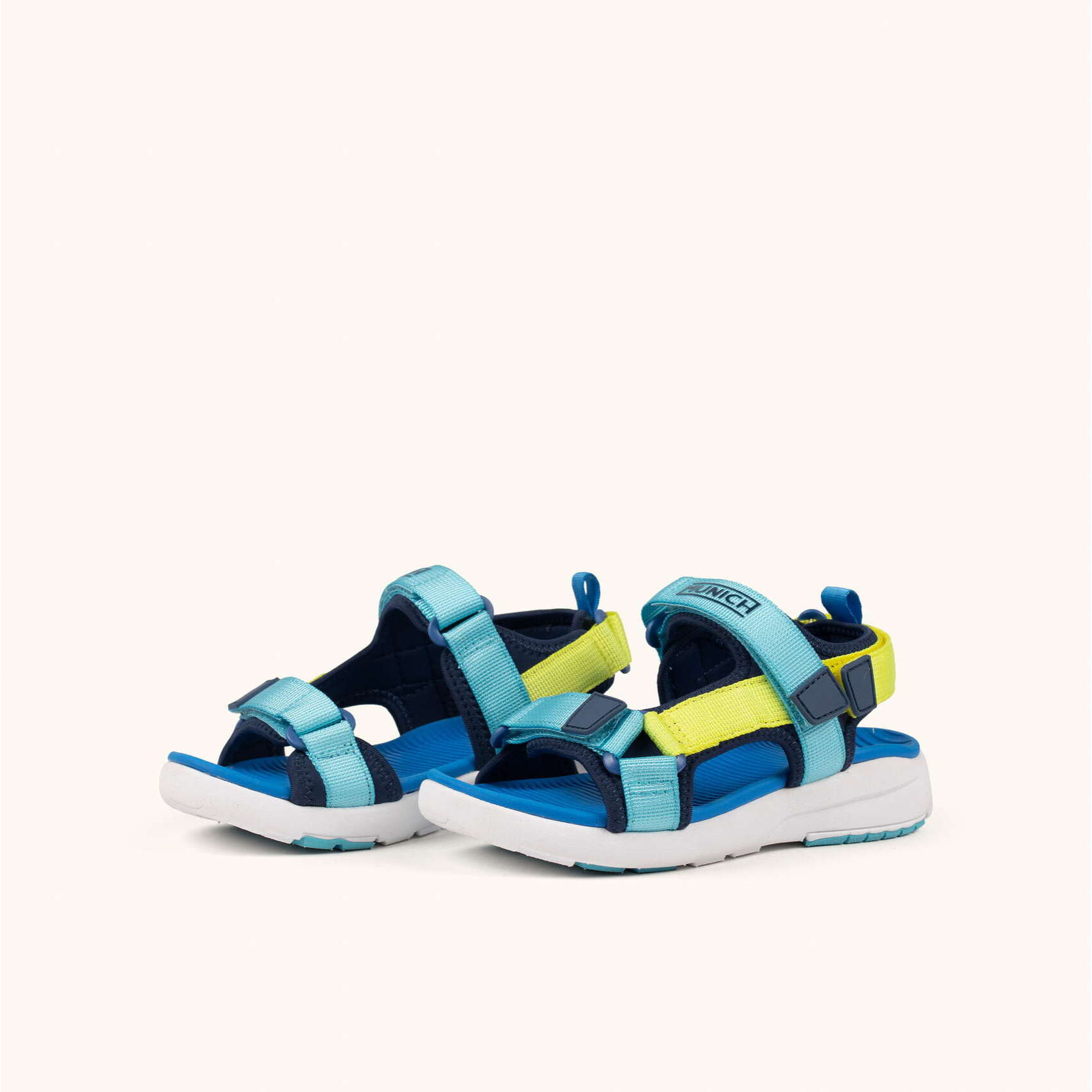 MUNICH MINI YOYO 03 Sandalia deportiva infantil en azul y amarillo flúor con triple ajuste