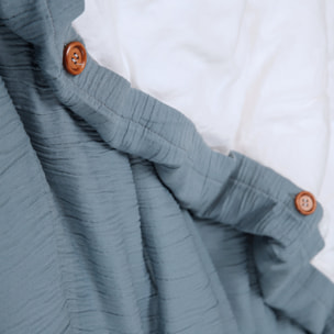 Parure housse de couette unie gaze de microfibre - maya - bleu pétrole et blanc