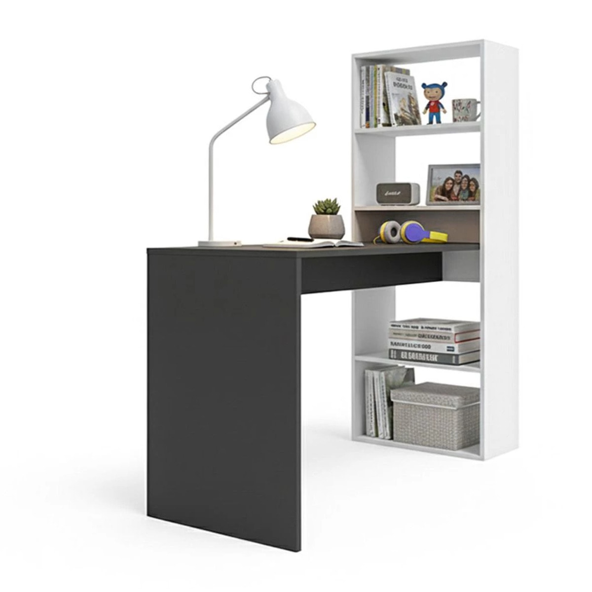 Mesa de escritorio con estantería Cosmic en blanco artik gris antracita 120 x 144 cm Blanco Artik (Blanco Mate) - Gris Antracita