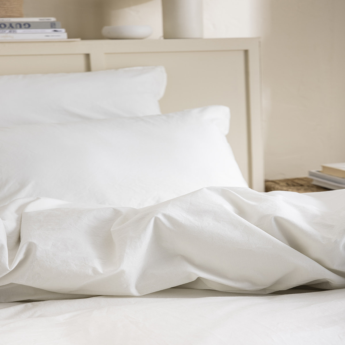 Drap plat uni en percale de coton lavée, DELICATE