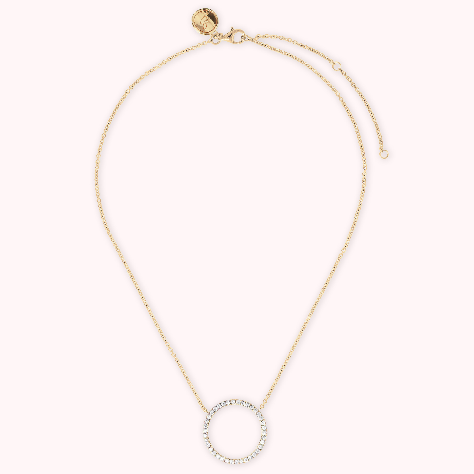 Collana Golden Catena Rolo con Pendente a Cerchio in Cubic Zirconia