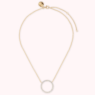 Collana Golden Catena Rolo con Pendente a Cerchio in Cubic Zirconia