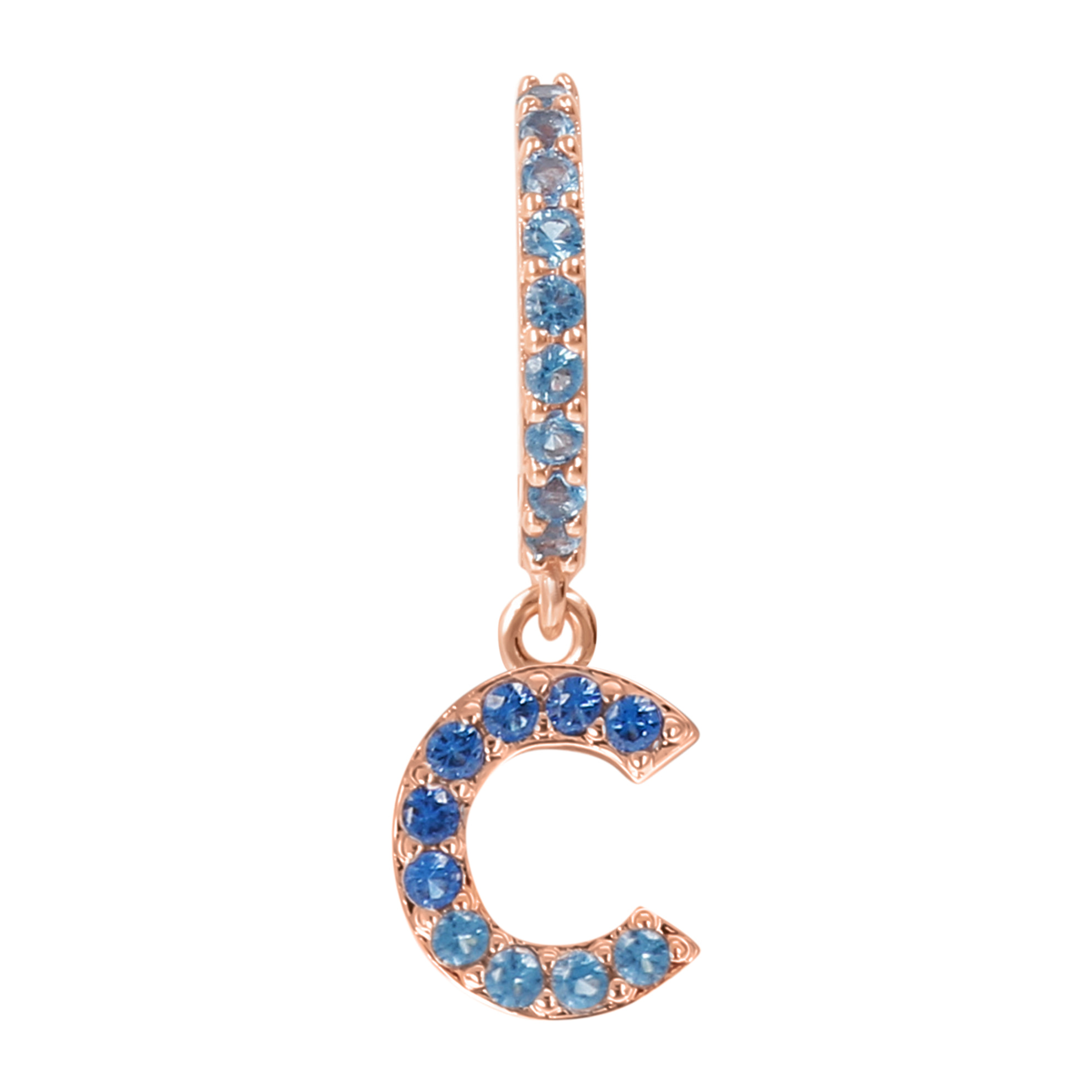 Orecchino Pendente con Lettera C in Pavé di Cubic Zirconia Blu