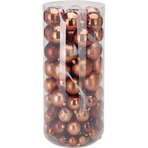 set de 100 bolas de navidad color café pet con diferentes diseños y acabados
