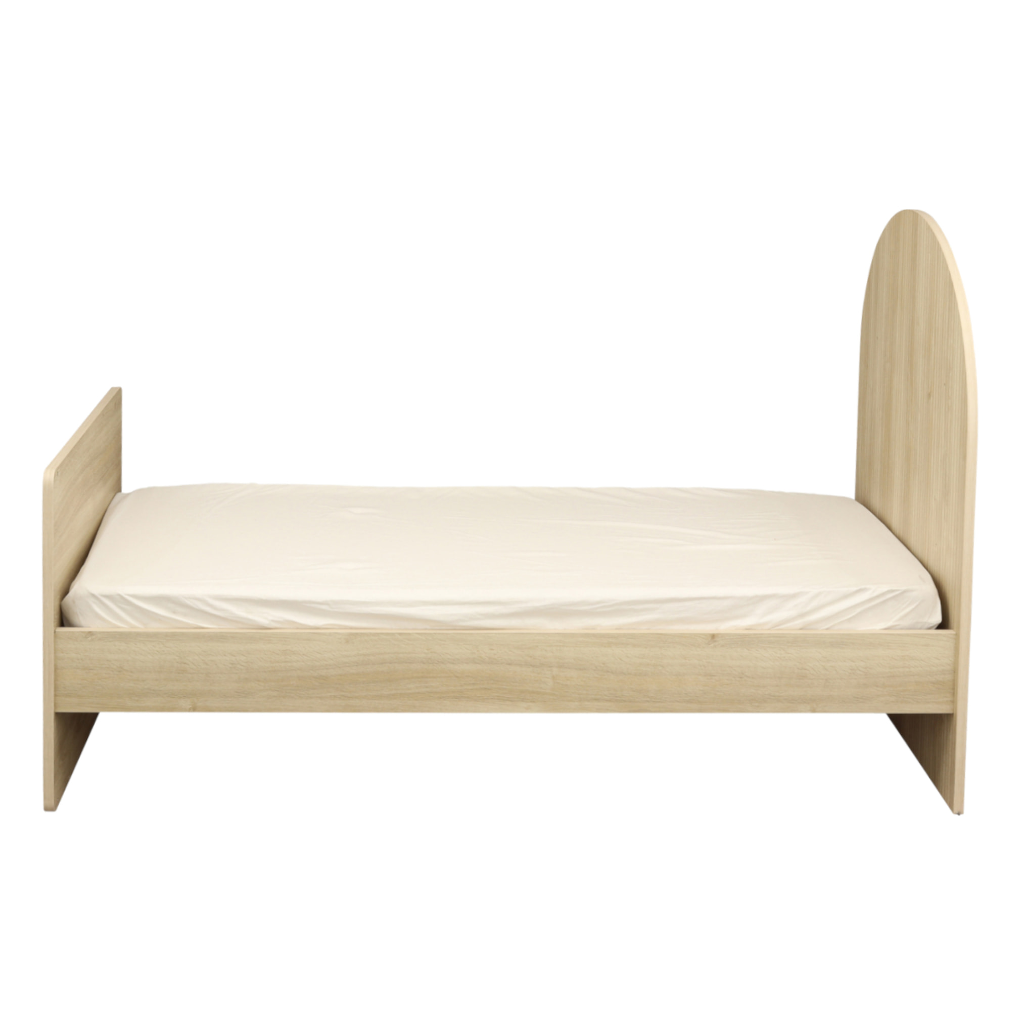 Lit junior 90x190 avec sommier et matelas - décor bois chêne sépia - tête de lit forme arche