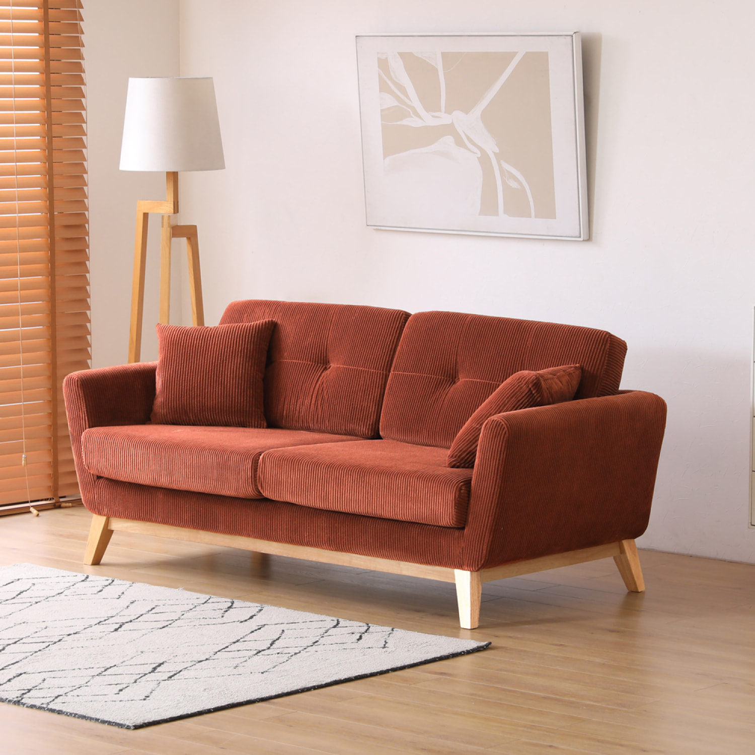 OSLO Canapé scandinave 3 places en velours côtelé terracotta
