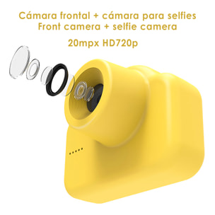Cámara infantil A1 de fotos y video. Diseño Ovejita. 20mpx y video HD. Cámara trasera para selfies.