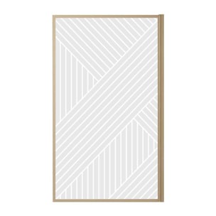 Pare baignoire pivotant 140x80 cm HINATA - style Japandi géométrique - Cadre effet bois - Verre 5 mm