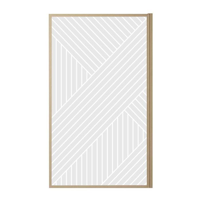 Pare baignoire pivotant 140x80 cm HINATA - style Japandi géométrique - Cadre effet bois - Verre 5 mm