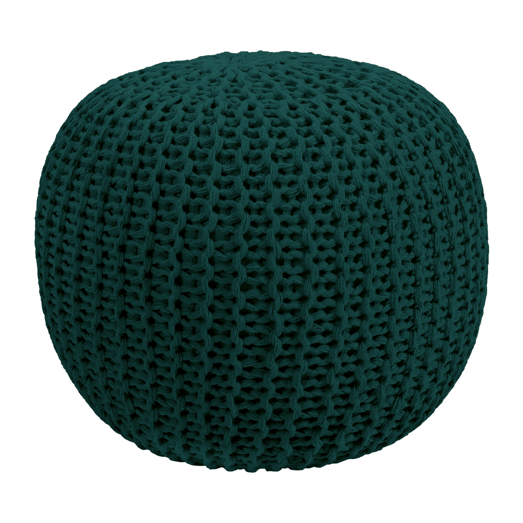 Pouf tricot rond en coton vert sapin D40 cm - Elisa