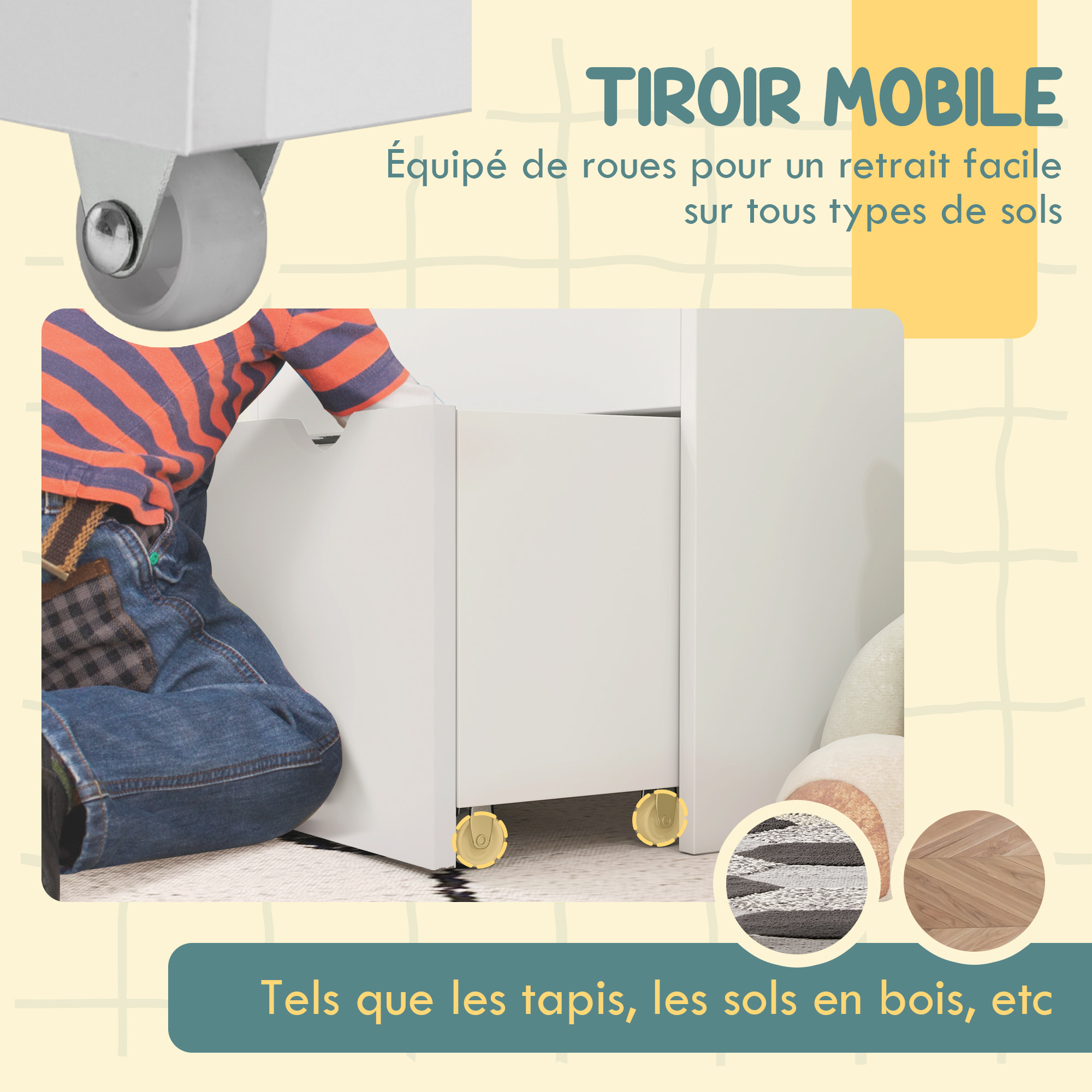 Bibliothèque étagère multi-rangement enfant - 3 étagères, grand tiroir - MDF blanc