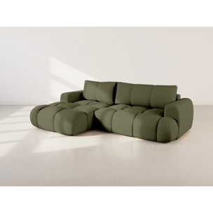 Yulin - Canapé d'angle gauche 4 places convertible avec coffre en tissu bouclette - Vert