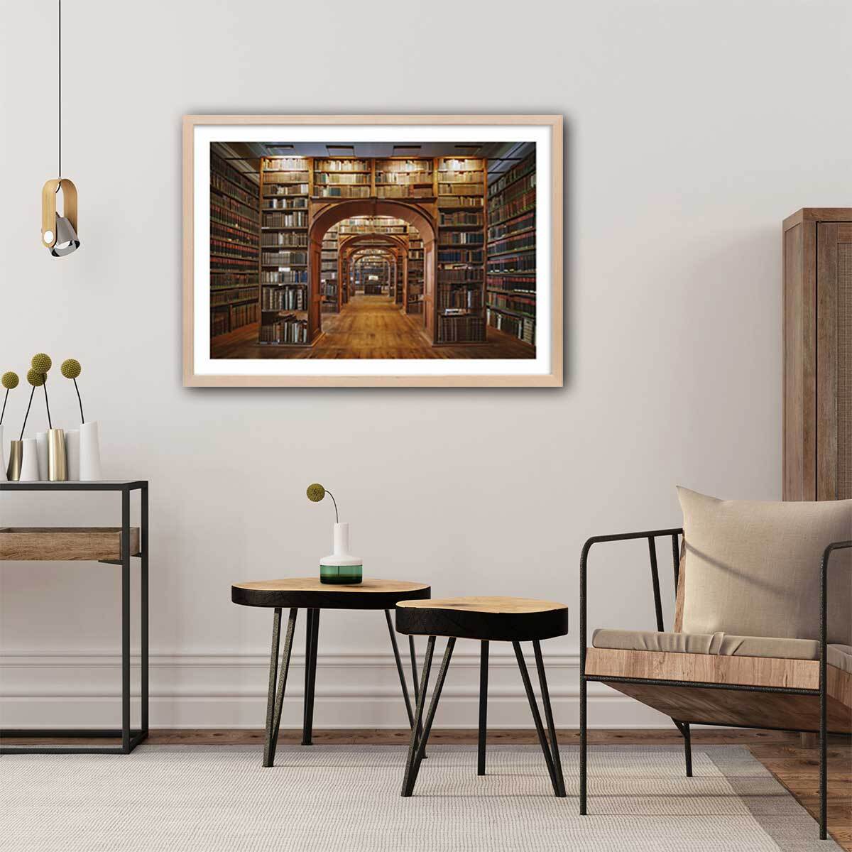 Affiche photo librairie des sciences - Affiche + cadre en bois - Chêne