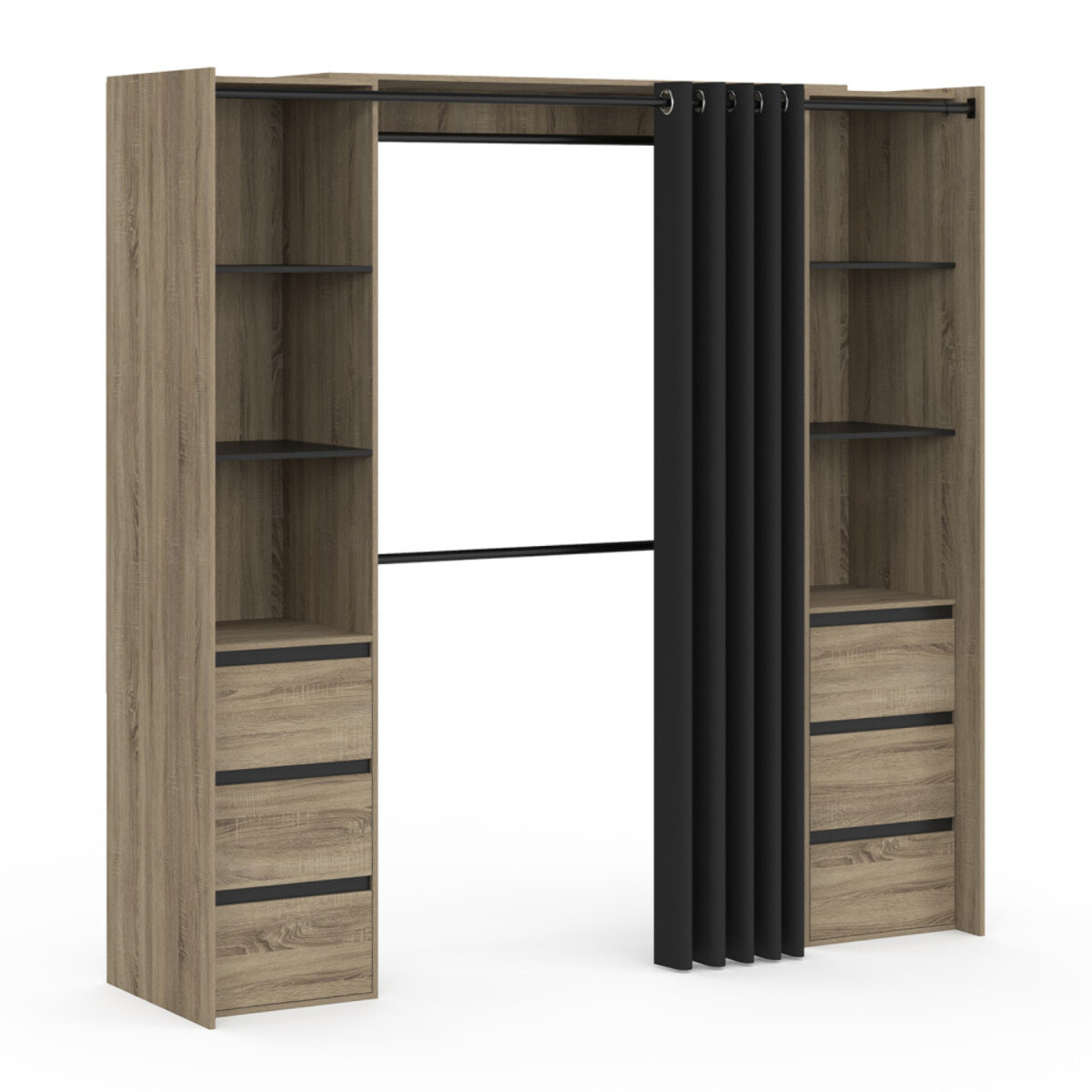 Dressing Justine extensible 120-180cm effet bois 6 tiroirs double colonne