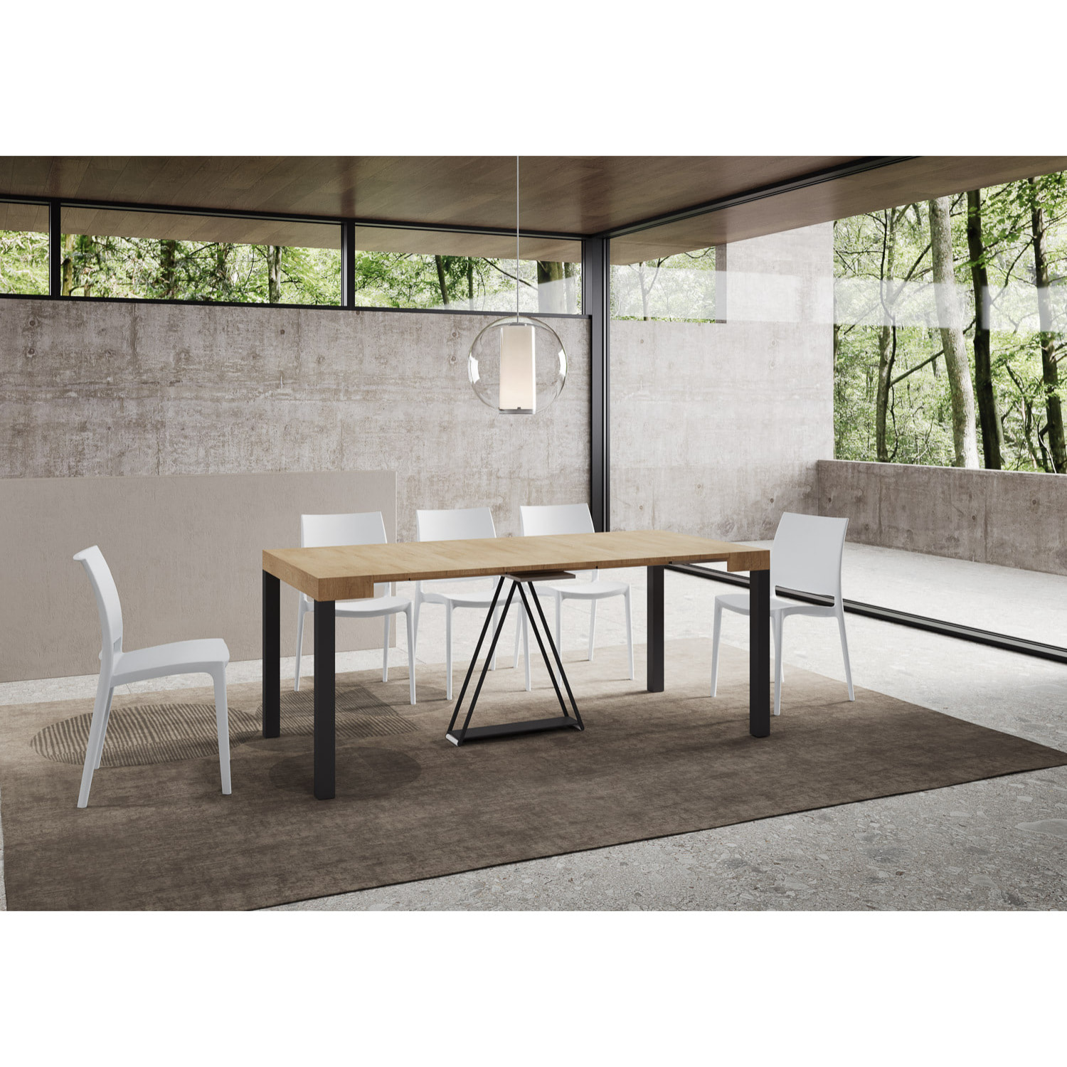 Consolle allungabile 90x40/300 cm Tiris quercia natura telaio antracite