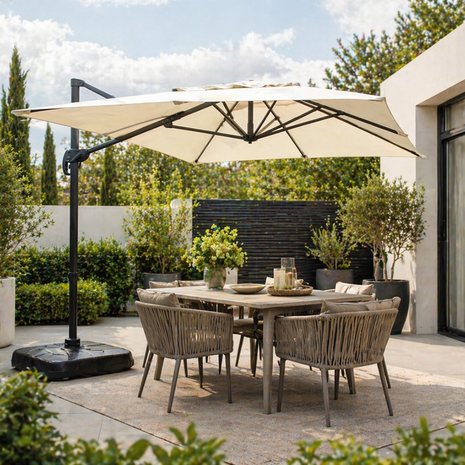 Parasol rectangulaire 2x3m déporté rotatif écru OTA