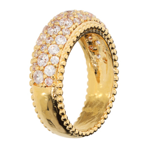 Anello a Fascia placcato Oro Giallo 18Kt con Pavé di Cubic Zirconia e Bordi Lavorati
