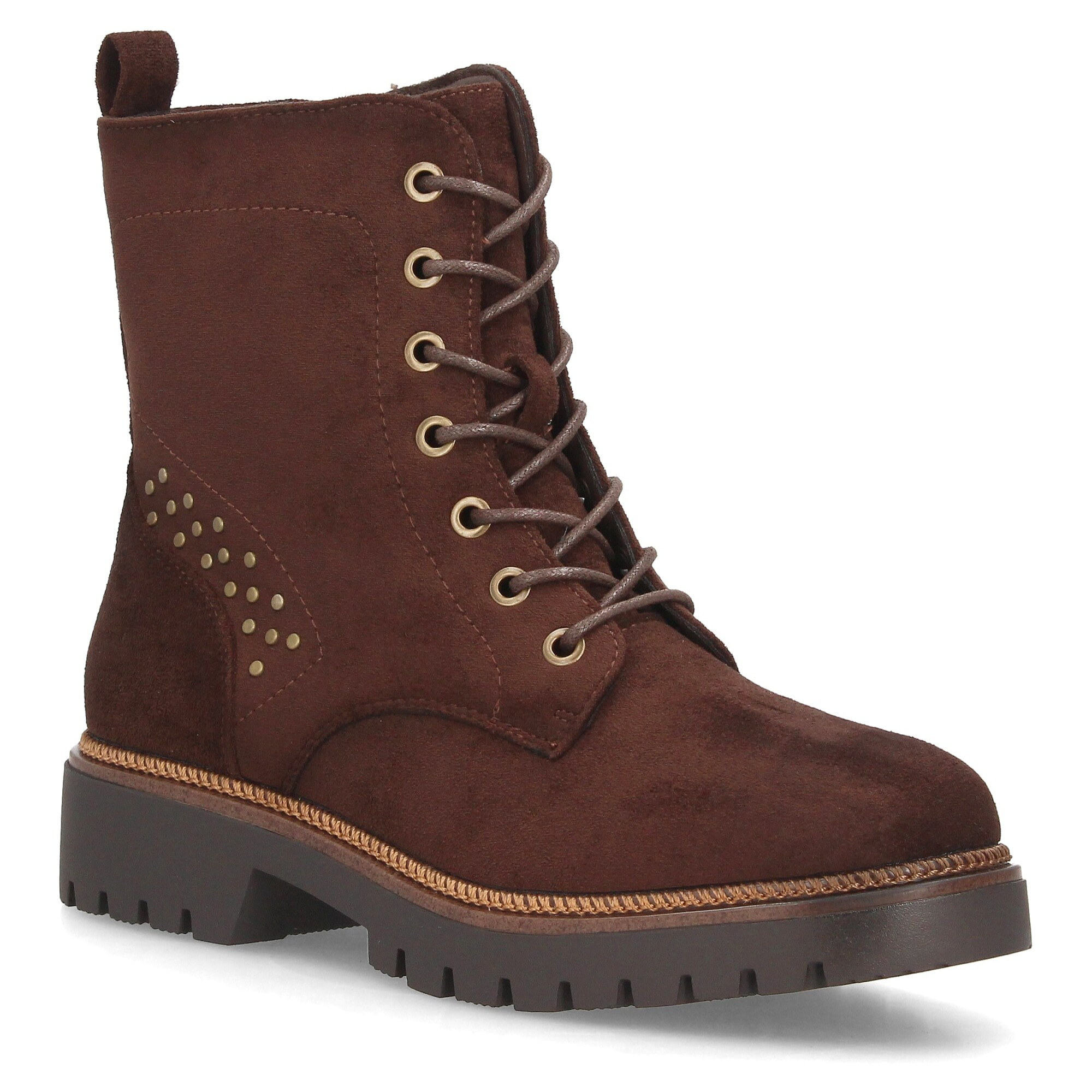 Botines militares con cordones y tachuelas para mujer