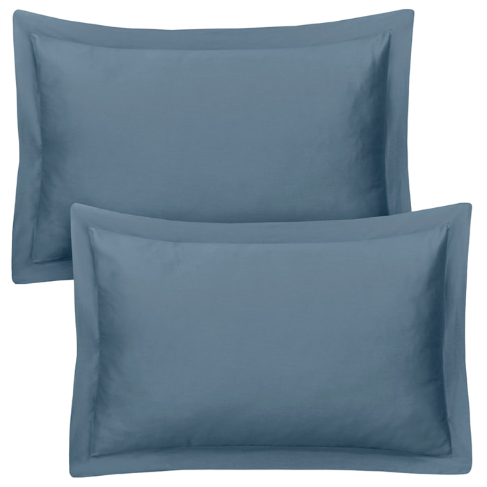 Lot de 2 taies d'oreiller satin de coton bleu