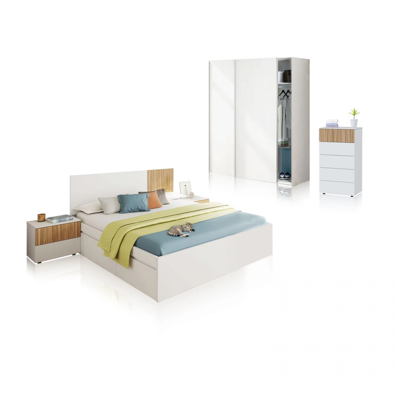 Dormitorio Nitza 5C Max V1 Blanco Artik (Blanco Mate) - Natur