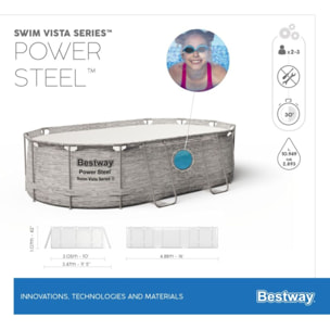 Bestway Piscine hors sol tubulaire ovale Bestway Power Steel™ 488 x 305 x 107 cm décor pierres