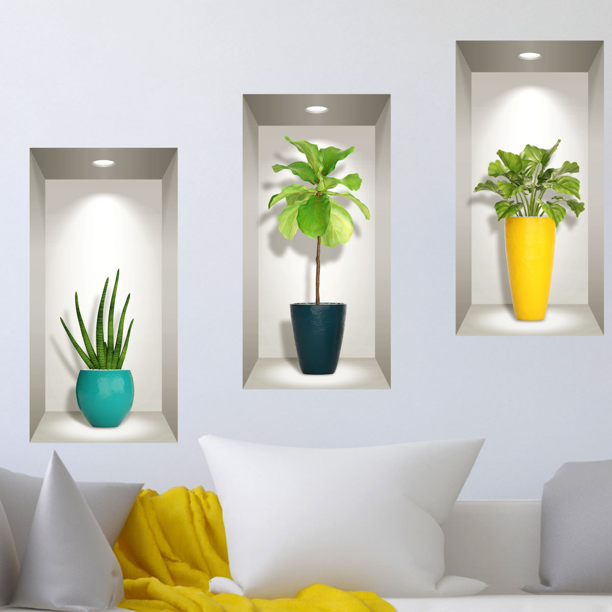 Stickers muraux 3D | Sticker Mural Autocollant effet 3D plantes du sud - Stickers adhésifs 3D Chambre Salon Trompe l'oeil