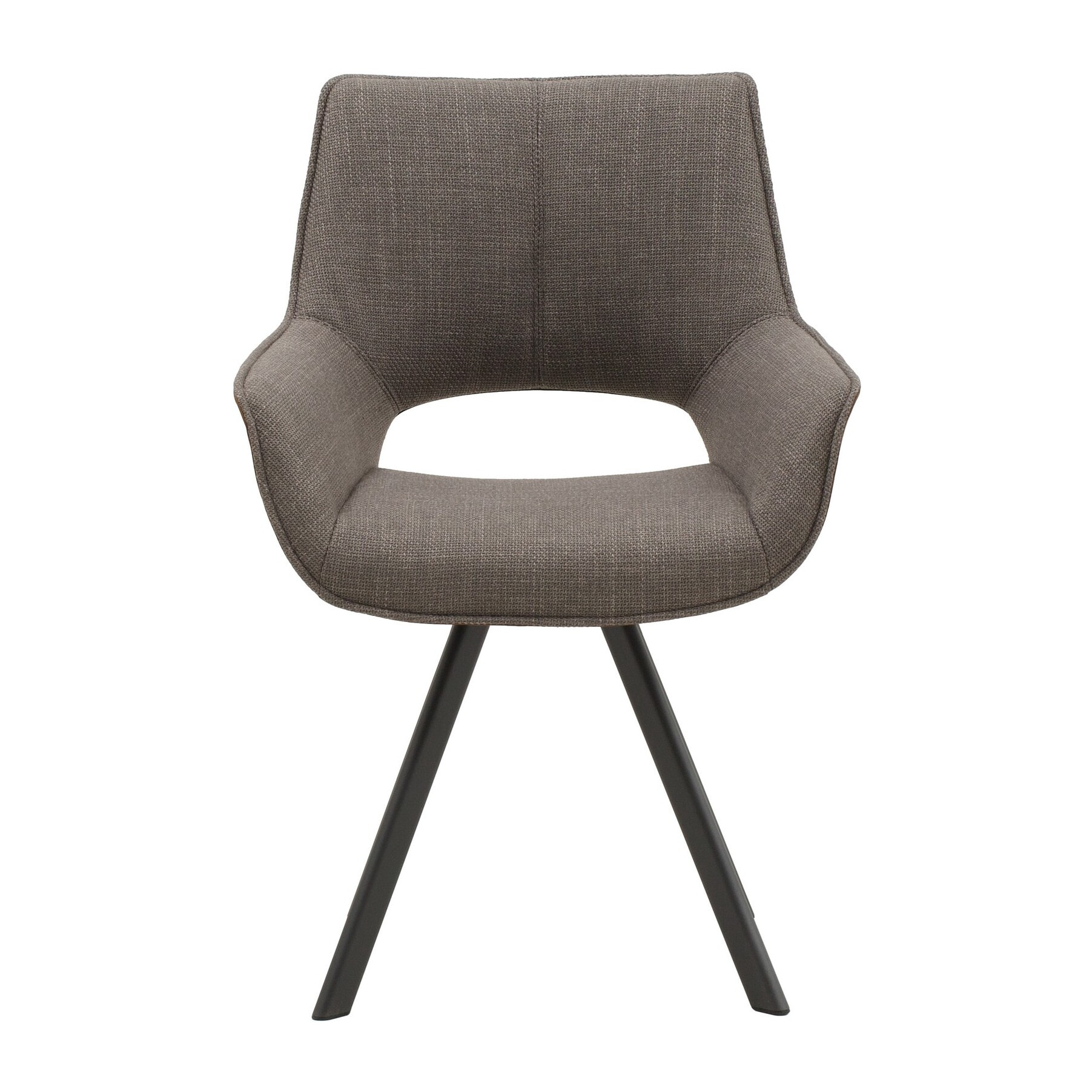 Set di 2 sedie MONTMARTRE in similpelle marrone, tessuto grigio e gambe in metallo nero, con braccioli